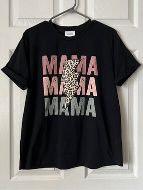 Salti Road Mama Graphic Tee Black Leopard Lightning Bolt Relaxed Fit cowgirl mom